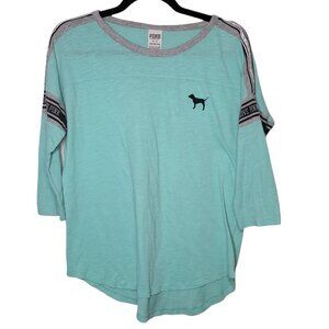 PINK Victoria's Secret Teal spellout trim and 3/4 sleeve womens size medium